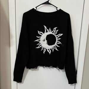 Black Sun and Moon Graphic Crop Sweater